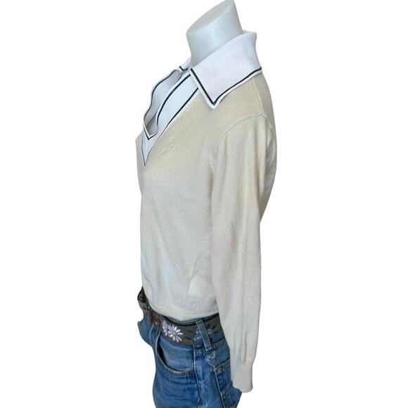 Sandro Cream Polo Sweater Top Size 0 Cashmere Oversized Preppy Designer $338 - Picture 8 of 12